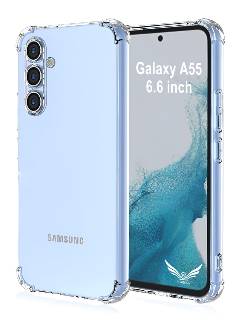 BORTONY Samsung Galaxy A55 Case Crystal Clear Flexible Cover for Galaxy A55 Slim Thin Non-Yellowing Soft TPU Bumper Protective Phone Case Cover for Samsung Galaxy A55 6.6 inch - Image 1