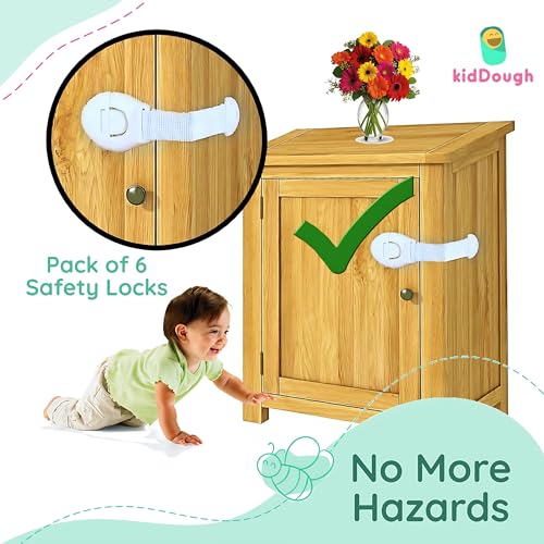 KidDough Furniture Safety Locks for Kids, Child Safety Locks for Drawers, Cabinets, Fridge, Cupboard Lock, Baby Proofing Product, Strong and Adhesive Safety Locks (White, 6 White Locks) - Image 3