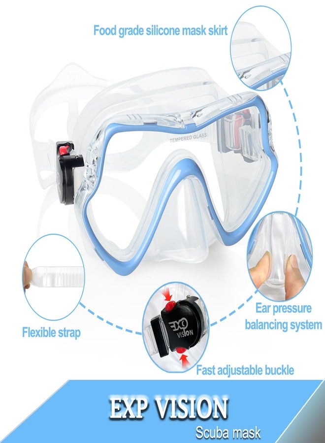 EXP VISION Snorkel Diving Mask, Professional Snorkeling Mask Gear, Ultra Clear Lens with Wide View Tempered Glass Goggles,Anti Leakage Scuba Mask, Silicone Swimming Goggles Mask for Adults, 3 Color (Aqua Blue) - Image 3