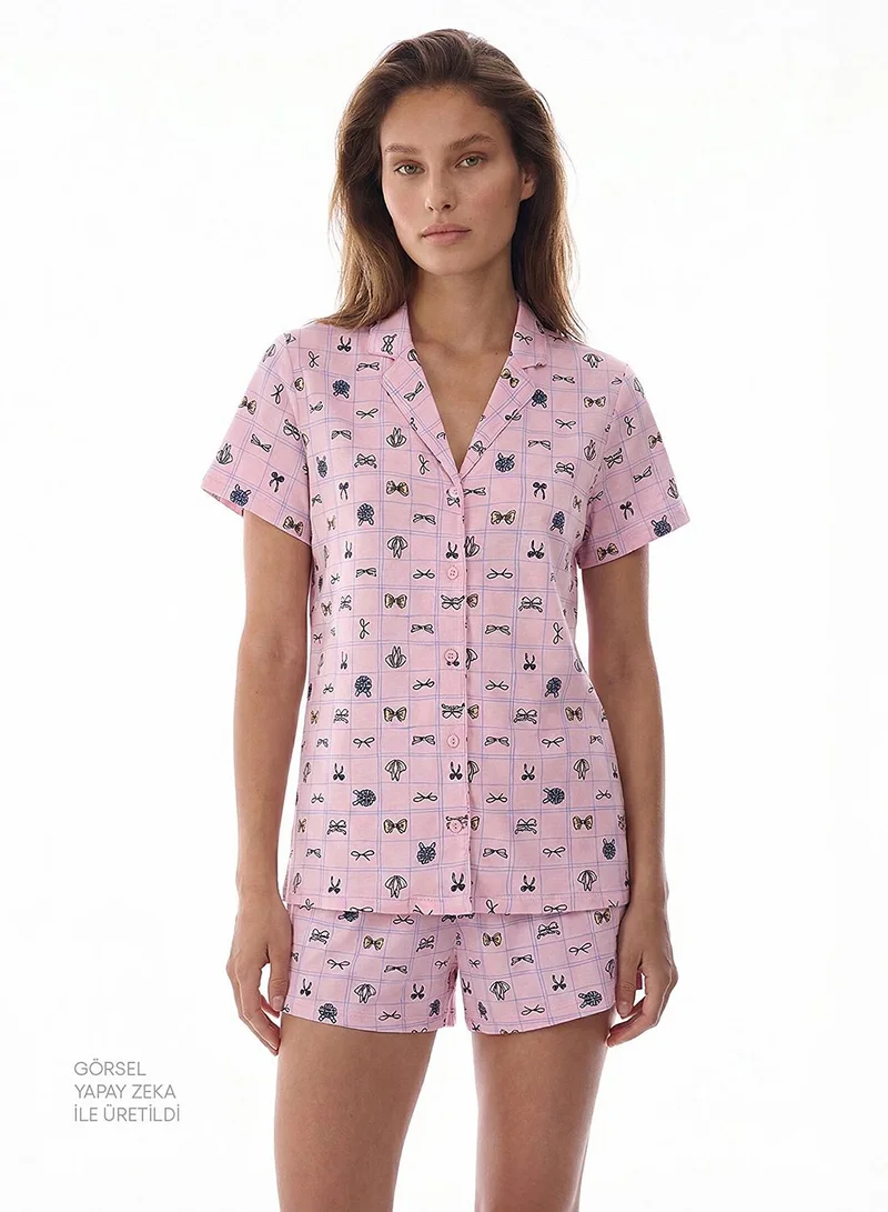 Penti Women's Cute Bows Shirt & Shorts Cotton Set - Pink