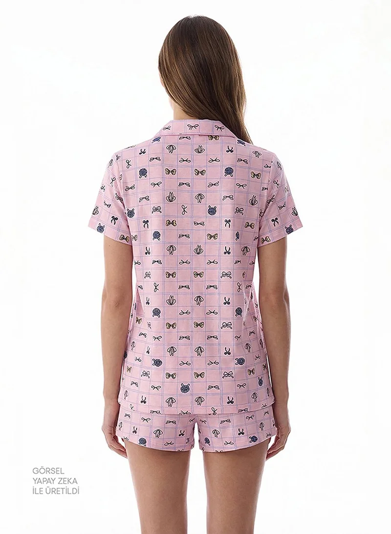 Penti Women's Cute Bows Shirt & Shorts Cotton Set - Pink