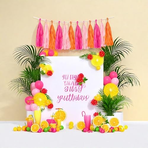 Aimto Rose red Pink and Orange Tassel Garland Banner Paper Tassels for Party Decorations,Pack of 15 - Image 4