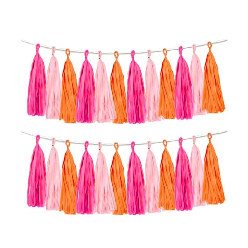 Aimto Rose red Pink and Orange Tassel Garland Banner Paper Tassels for Party Decorations,Pack of 15 - Image 1