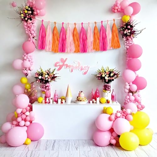Aimto Rose red Pink and Orange Tassel Garland Banner Paper Tassels for Party Decorations,Pack of 15 - Image 5