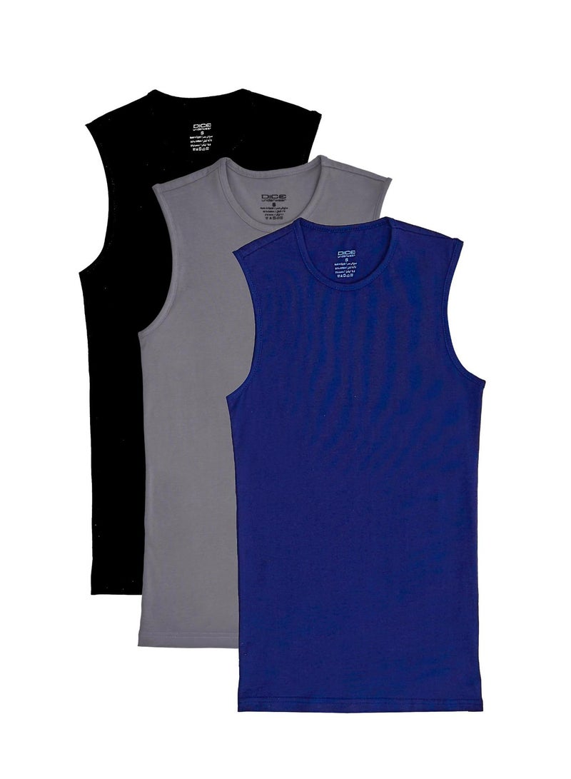 DICE Pack of 3 Men's Sleeveless Cotton Stretch Wide Tank Top - Image 1