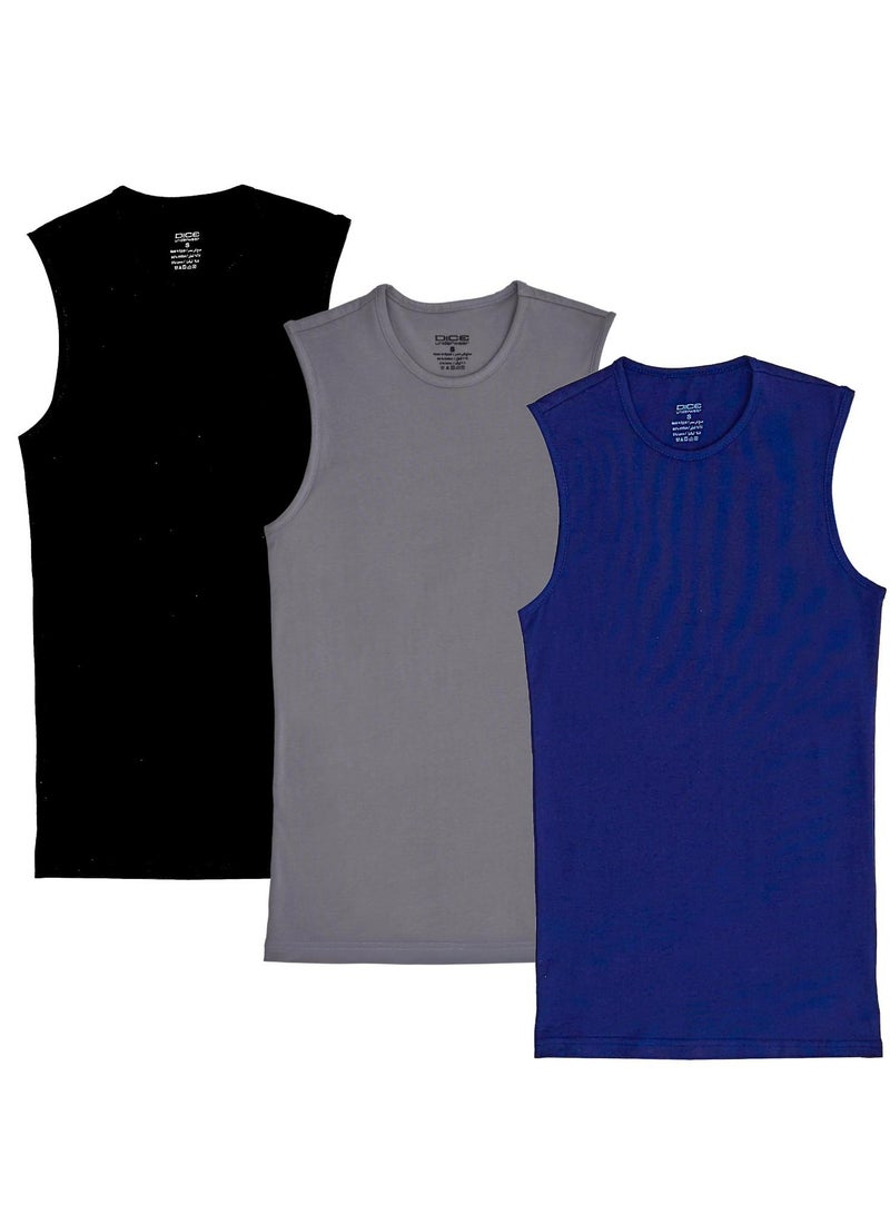 DICE Pack of 3 Men's Sleeveless Cotton Stretch Wide Tank Top - Image 2