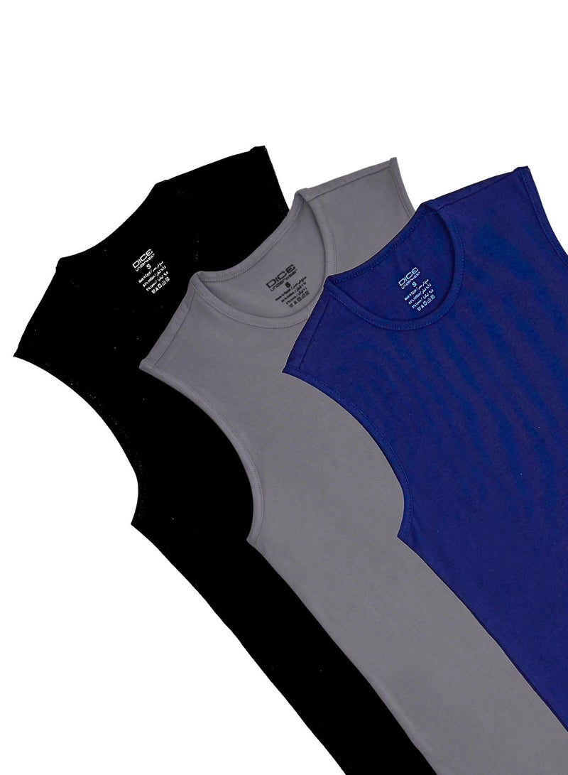DICE Pack of 3 Men's Sleeveless Cotton Stretch Wide Tank Top - Image 3