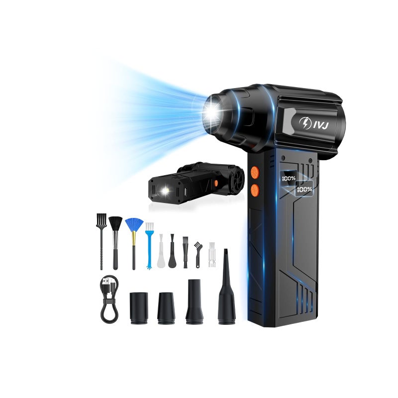 IVJ Compressed Air Duster, 180000RPM Super Power Cordless Electric Air Duster with LED Light Rechargeable 4 Gear Adjustable Mini Air Duster, Dust Blower for Computer, Keyboard, House, Outdoor and Car - Image 1