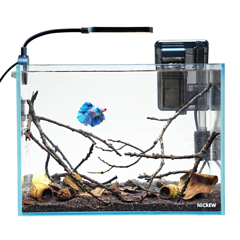 NICREW 2.5 Gallon Nano Nature Aquarium Kit, Ultra-Clear Rimless Desktop Fish Tank with Light and Filter, Perfect for Small Fish, Shrimp, or Betta, Basic Version, Clear - Image 1
