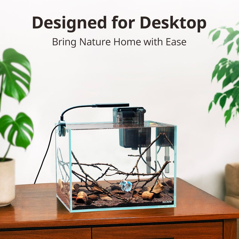 NICREW 2.5 Gallon Nano Nature Aquarium Kit, Ultra-Clear Rimless Desktop Fish Tank with Light and Filter, Perfect for Small Fish, Shrimp, or Betta, Basic Version, Clear - Image 3