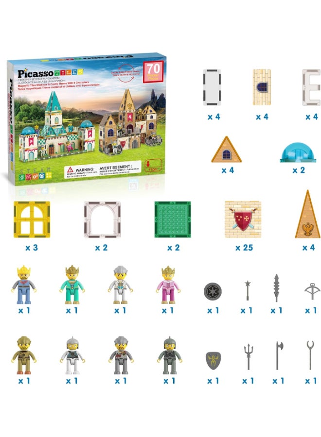 PicassoTiles Picasso Magnetic Tiles Medieval Castle Theme 70-pieces - Image 3