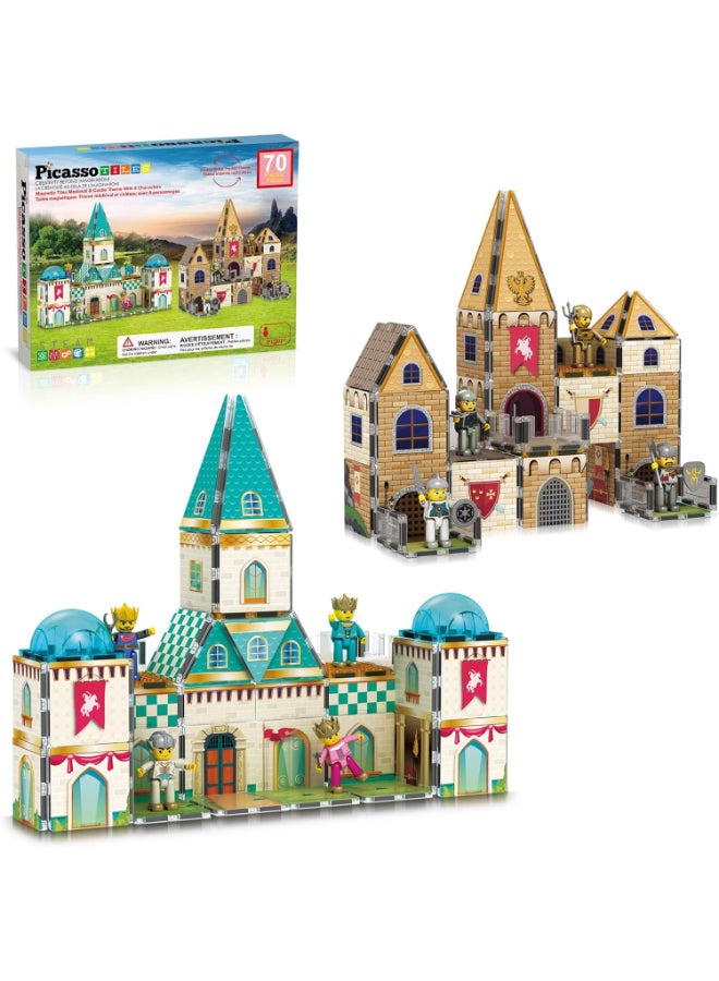 PicassoTiles Picasso Magnetic Tiles Medieval Castle Theme 70-pieces - Image 1