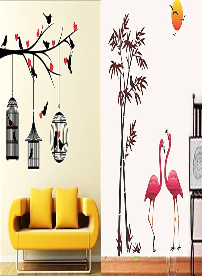 Walltech Set of 2 Wall Sticker Love Birds with Hearts and Sunset Swan Wall Sticker - Image 1