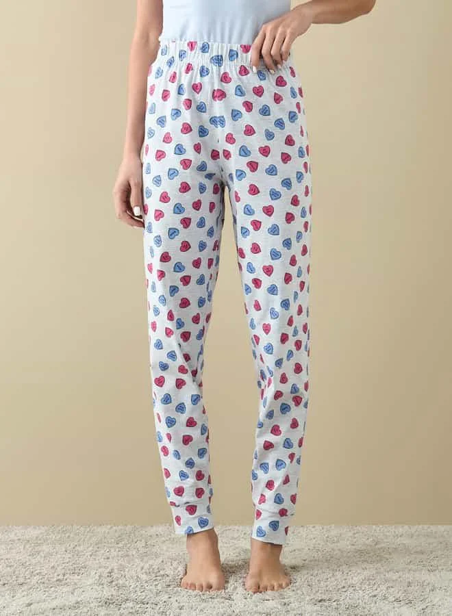 Splash FAV All-Over Heart Print Pyjamas with Elasticated Waistband