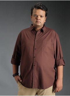 HIGH STAR Brown Regular Fit Shirt for Men, Full Sleeve, Spread Collar, Pure Cotton  - Image 2