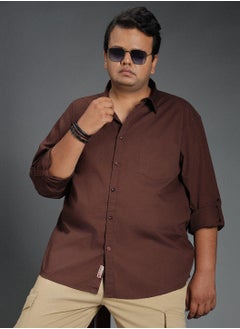 HIGH STAR Brown Regular Fit Shirt for Men, Full Sleeve, Spread Collar, Pure Cotton  - Image 1