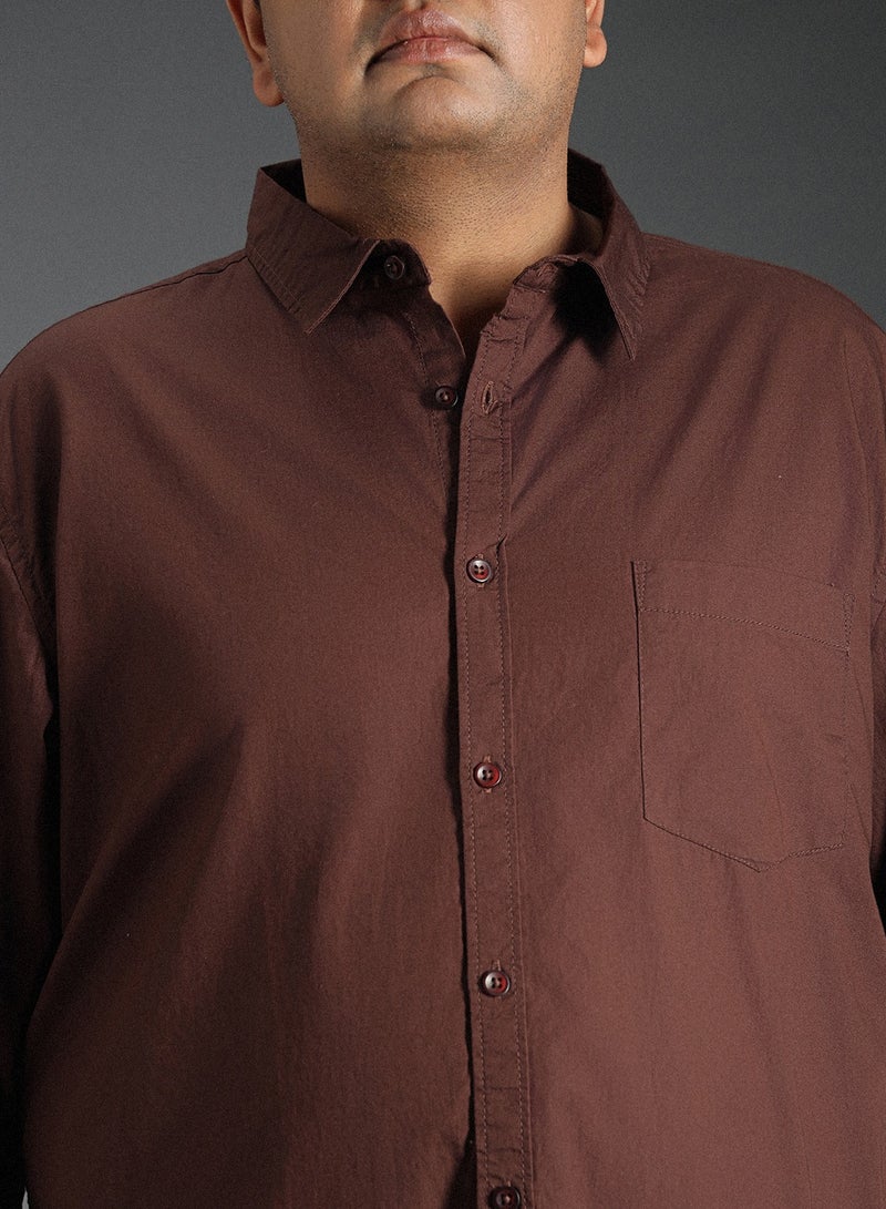 Brown Regular Fit Shirt for Men, Full Sleeve, Spread Collar, Pure Cotton