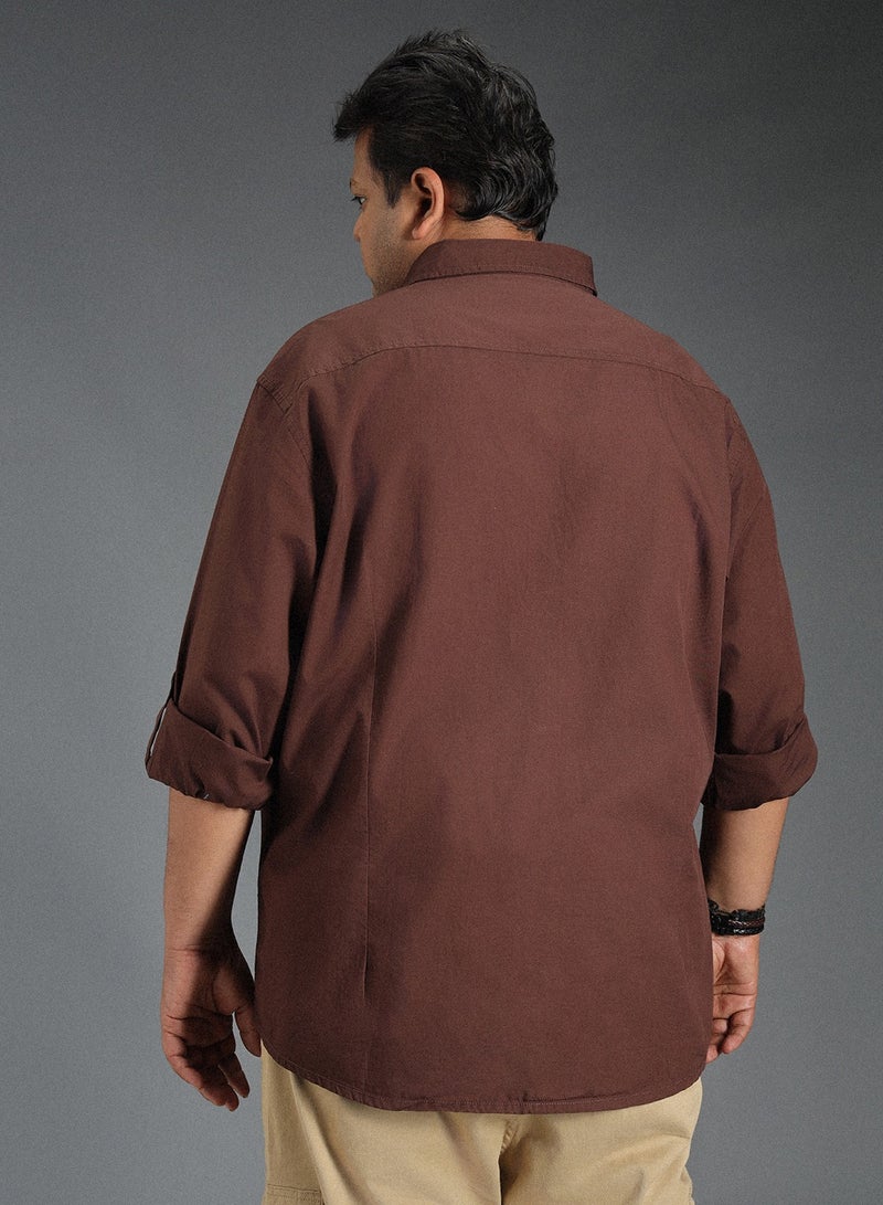 Brown Regular Fit Shirt for Men, Full Sleeve, Spread Collar, Pure Cotton