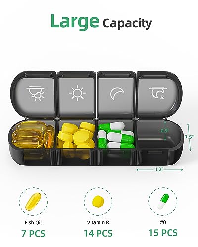 PULIV Weekly Pill Organizer 4 Times a Day with a Business Stylish Bag, Portable Pill Box 7 Day with 28 Compartments for Men, Removable Pill Sorters to Store Vitamin, Medication, Fish Oil, Supplements - Image 3