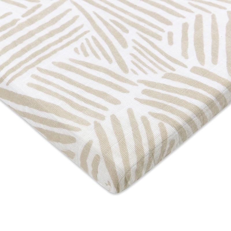 Babyletto 100% Organic Cotton All-Stages Bassinet Sheet, GOTS-Certified, Fitted 360°, Ultra-Soft and Breathable Muslin - Oat Stripe - Image 1
