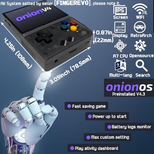 FINGEREVO Miyoo Mini Plus OnionOS Handheld Game Console 35inch 640480 Screen 3000mAh Miyoomini with Portable Case Transparent Black - Image 5