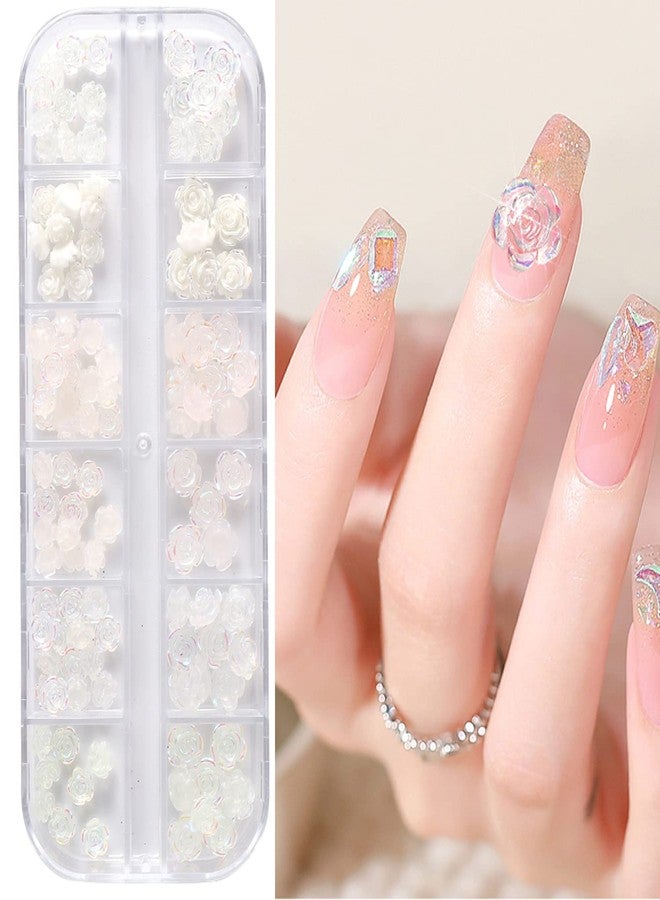 Vezocim White Flowers Nail Art Decorations, 5D Camellia Flower Nail Art Rhinestone, Floral Nail Glitter Jewels Gems Design for Nail Stickers Decals, Women Girls Manicure Acrylic Nails Supplies Resin Diamond - Image 1