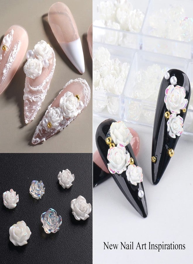 Vezocim White Flowers Nail Art Decorations, 5D Camellia Flower Nail Art Rhinestone, Floral Nail Glitter Jewels Gems Design for Nail Stickers Decals, Women Girls Manicure Acrylic Nails Supplies Resin Diamond - Image 5