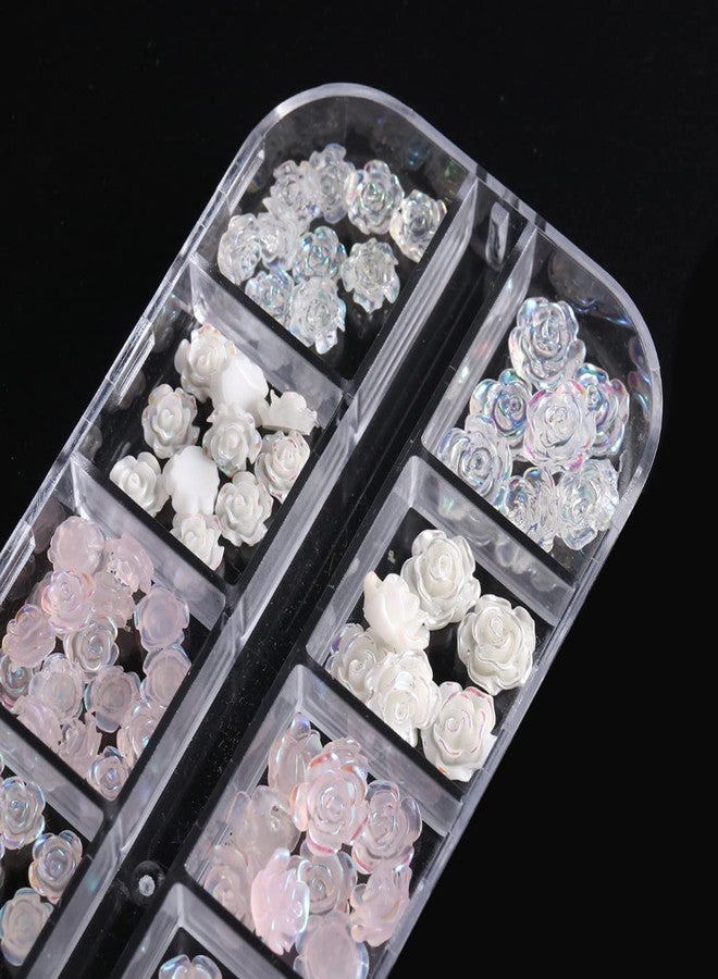 Vezocim White Flowers Nail Art Decorations, 5D Camellia Flower Nail Art Rhinestone, Floral Nail Glitter Jewels Gems Design for Nail Stickers Decals, Women Girls Manicure Acrylic Nails Supplies Resin Diamond - Image 4