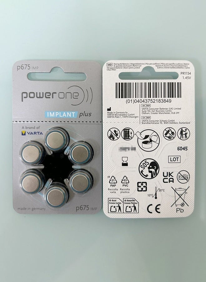 Power One Cochlear Implant Batteries, 5 Cards (6 × 5 = 30pcs), Size P675P, High Performance - Image 2