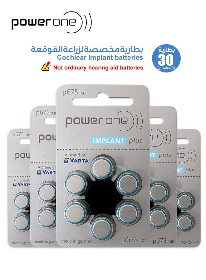 Power One Cochlear Implant Batteries, 5 Cards (6 × 5 = 30pcs), Size P675P, High Performance - Image 1