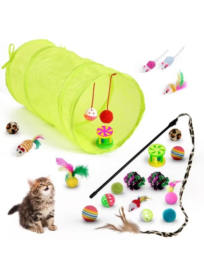 Jamal 21 Pcs Cat Toys For Indoor Cats Collapsible Cat Tunnel Interactive Feather Teaser Wand Ball Toy For Kitten Cats - Image 2