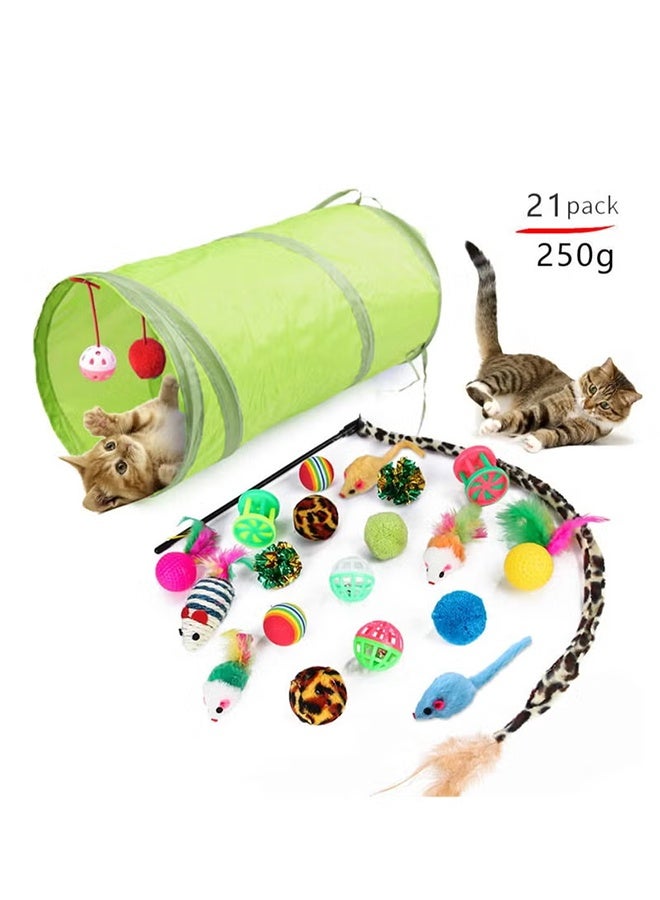 Jamal 21 Pcs Cat Toys For Indoor Cats Collapsible Cat Tunnel Interactive Feather Teaser Wand Ball Toy For Kitten Cats - Image 1