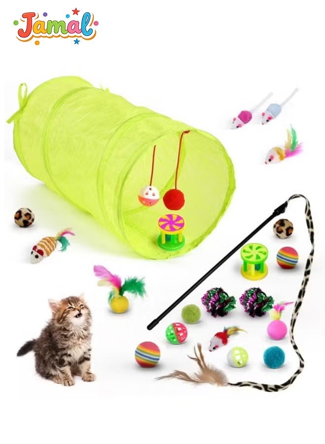Jamal 21 Pcs Cat Toys For Indoor Cats Collapsible Cat Tunnel Interactive Feather Teaser Wand Ball Toy For Kitten Cats - Image 2