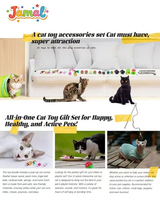 Jamal 21 Pcs Cat Toys For Indoor Cats Collapsible Cat Tunnel Interactive Feather Teaser Wand Ball Toy For Kitten Cats - Image 4