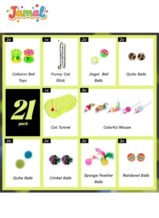 Jamal 21 Pcs Cat Toys For Indoor Cats Collapsible Cat Tunnel Interactive Feather Teaser Wand Ball Toy For Kitten Cats - Image 3