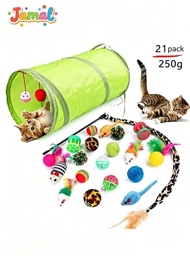 Jamal 21 Pcs Cat Toys For Indoor Cats Collapsible Cat Tunnel Interactive Feather Teaser Wand Ball Toy For Kitten Cats - Image 1