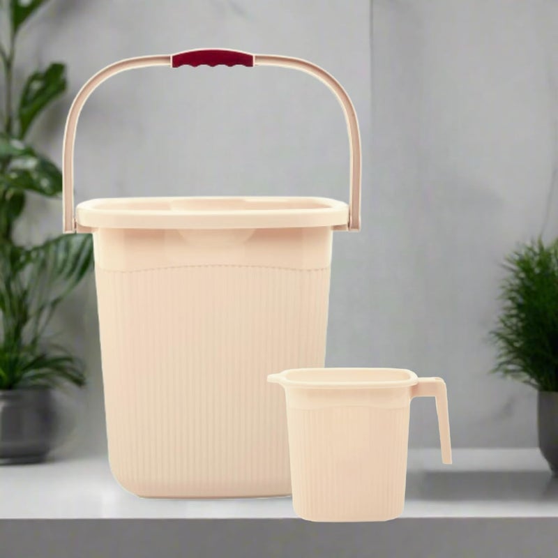 Regalo Bathroom Bucket and Mug Set Virgin Plastic Beige 20 LTR  - Image 1