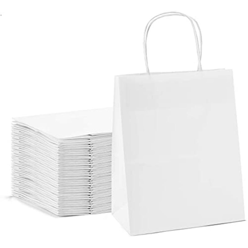PBAG W -10 حقيبة حفلات ورقية بمقبض ملتوي 10 قطع، مقاس 24 سم × 28 سم × 12 سم، أبيض - Image 1