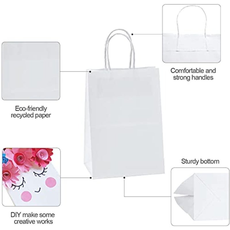 PBAG W -10 حقيبة حفلات ورقية بمقبض ملتوي 10 قطع، مقاس 24 سم × 28 سم × 12 سم، أبيض - Image 4
