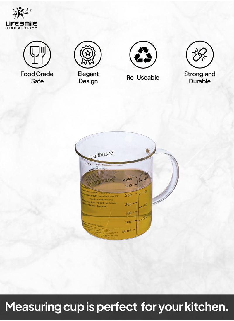 Life Smile Glass Measuring Cup with Insulate Handle - Made of Glass Measuring Pitcher for Kitchen or Restaurant, Easy to Read Measuring Jug (300 milliliter)  - Image 2