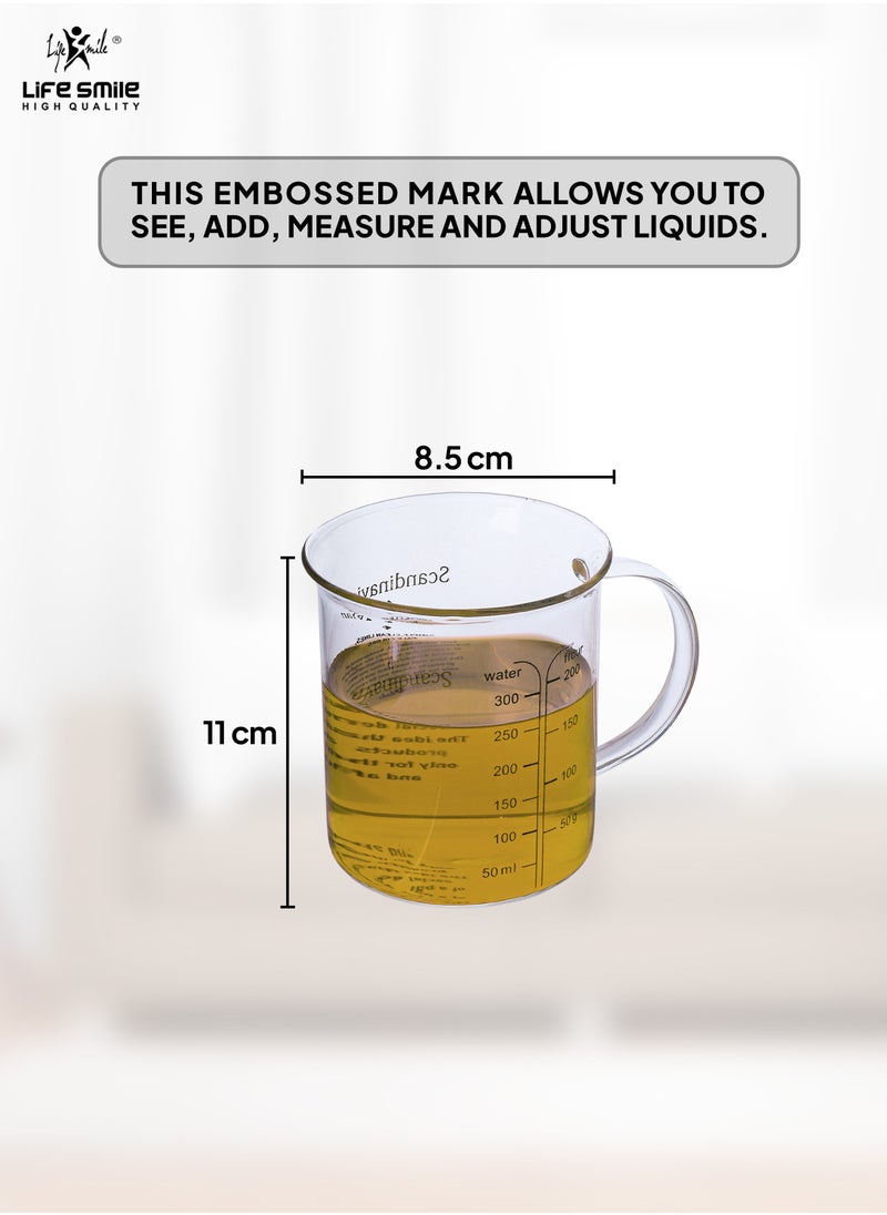 Life Smile Glass Measuring Cup with Insulate Handle - Made of Glass Measuring Pitcher for Kitchen or Restaurant, Easy to Read Measuring Jug (300 milliliter)  - Image 3