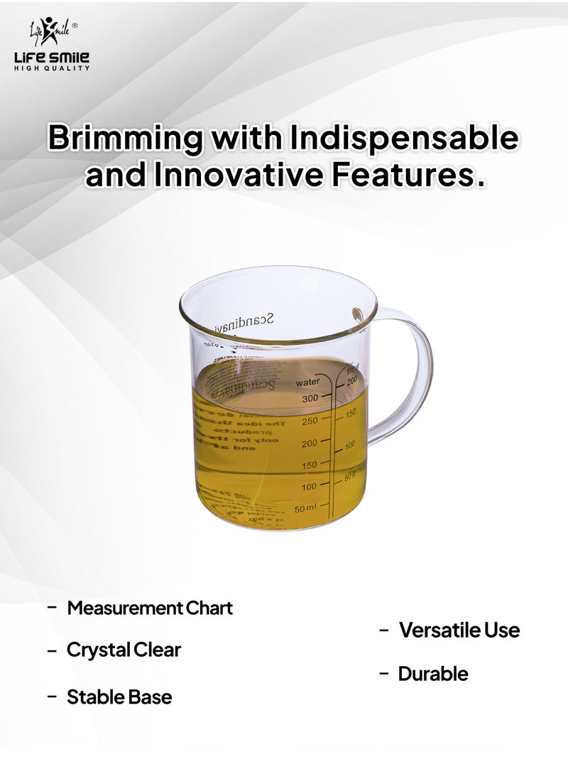 Life Smile Glass Measuring Cup with Insulate Handle - Made of Glass Measuring Pitcher for Kitchen or Restaurant, Easy to Read Measuring Jug (300 milliliter)  - Image 4