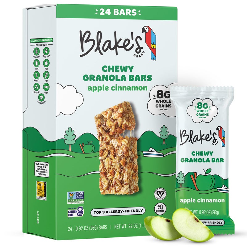Blake's Seed Based ألواح جرانولا chewy من بلايك بنكهة التفاح والقرفة - 24 قطعة، نباتية، خالية من الغلوتين، خالية من المكسرات ومنتجات الألبان، وجبات خفيفة صحية للأطفال أو البالغين، آمنة للمدرسة، وجبة خفيفة منخفضة السعرات الحرارية خالية من الصويا - Image 1