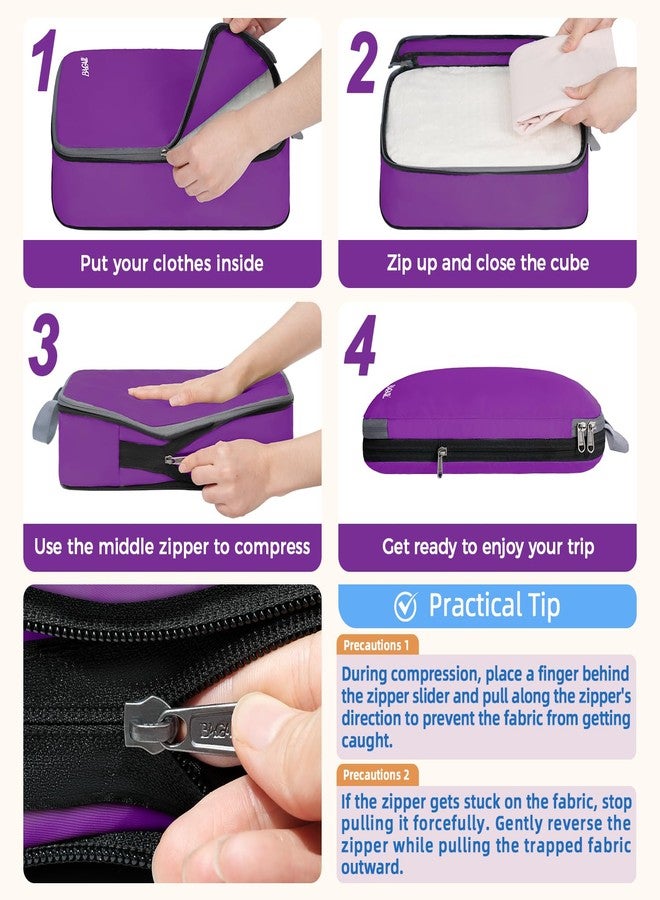 BAGAIL Bal 4 Set/6 Set Compression Packing Cubes Travel Expandable Packing Organizers(Purple,4 Set) - Image 4