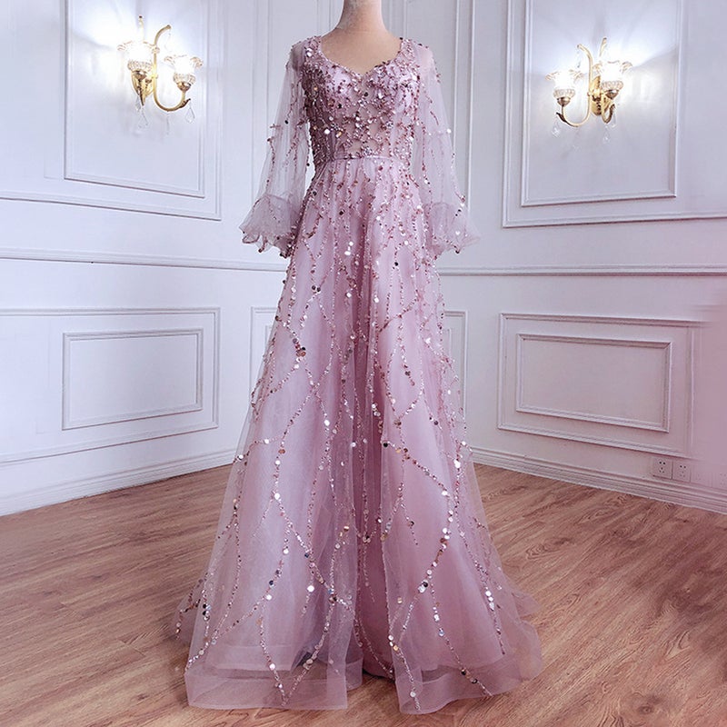 فستان سهرة فاخر مزين بالخرز طويل رسمي للحفلات - Image 3