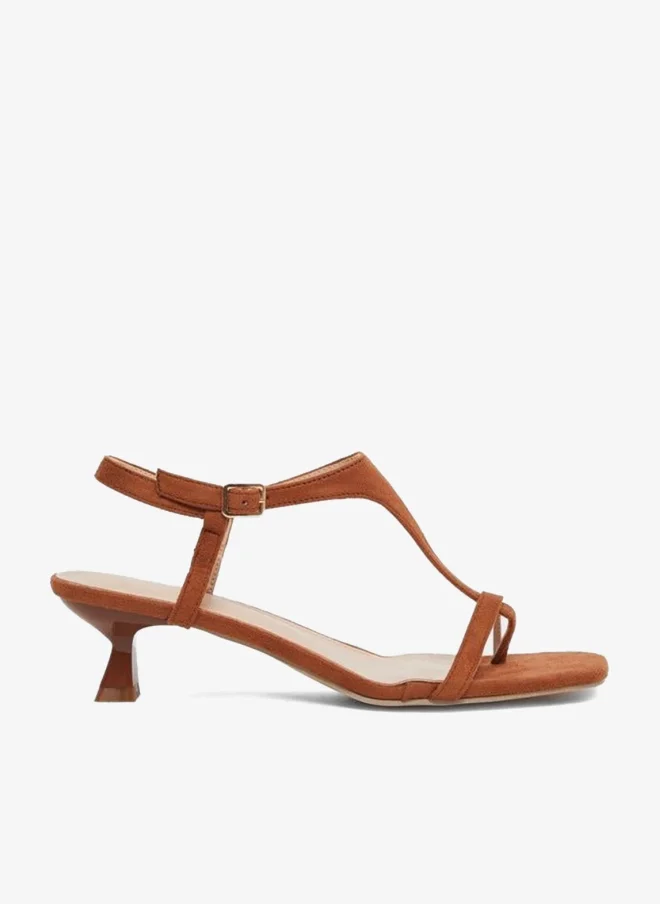 Women Tan T-Strap Sling Back Heel Sandals