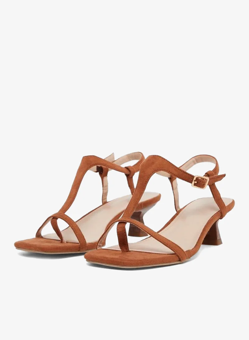 Styli Tan Women Tan T-Strap Sling Back Heel Sandals for Women | Best Price UAE