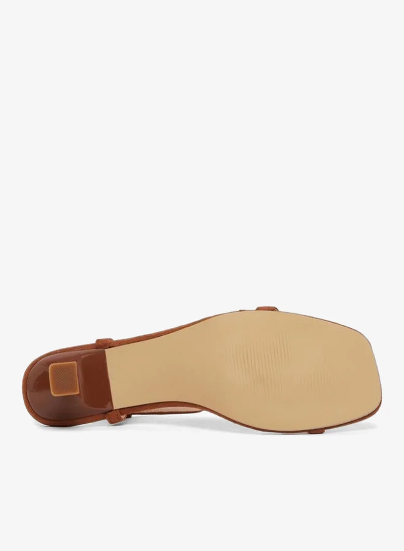 Styli Tan Women Tan T-Strap Sling Back Heel Sandals for Women | Best Price UAE