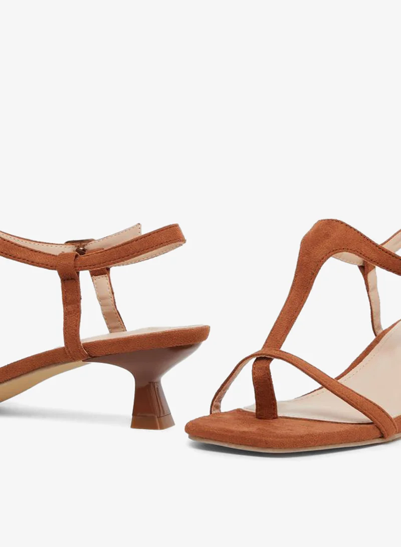 Styli Tan Women Tan T-Strap Sling Back Heel Sandals for Women | Best Price UAE