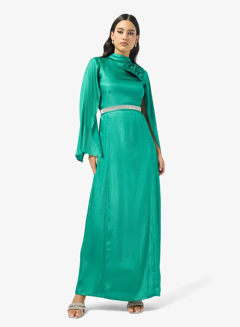 High Neck Belted Maxi Dress